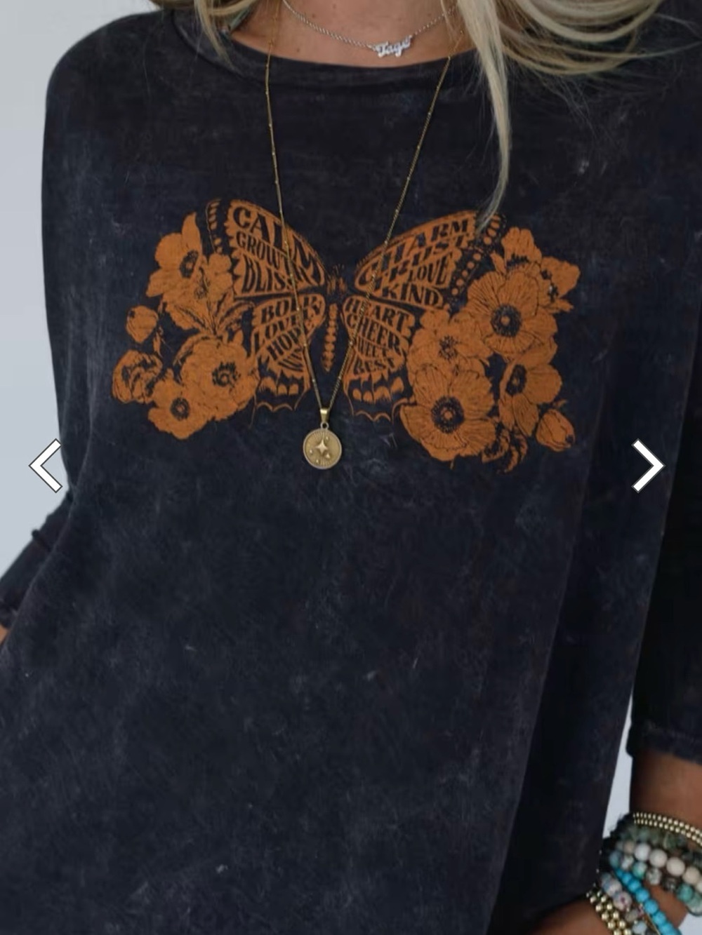 Black Long Sleeve Butterfly Graphic Top